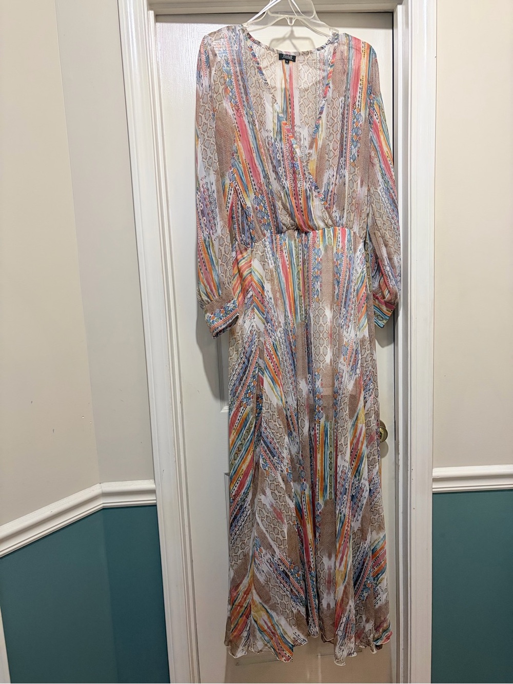 Pastel Multi-Stripe V-Neck Maxi Dress